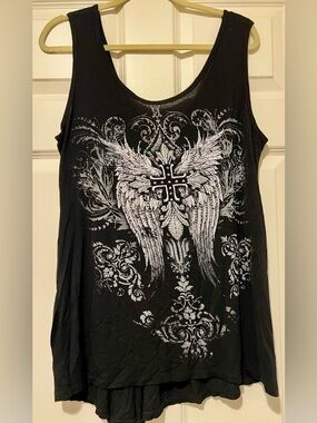 “Big Bang USA” Black Graphic Angel Wing Tank Top - Women